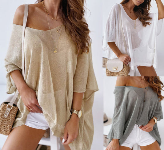 Loose Solid Color Thin Pullover Sun Protection Top