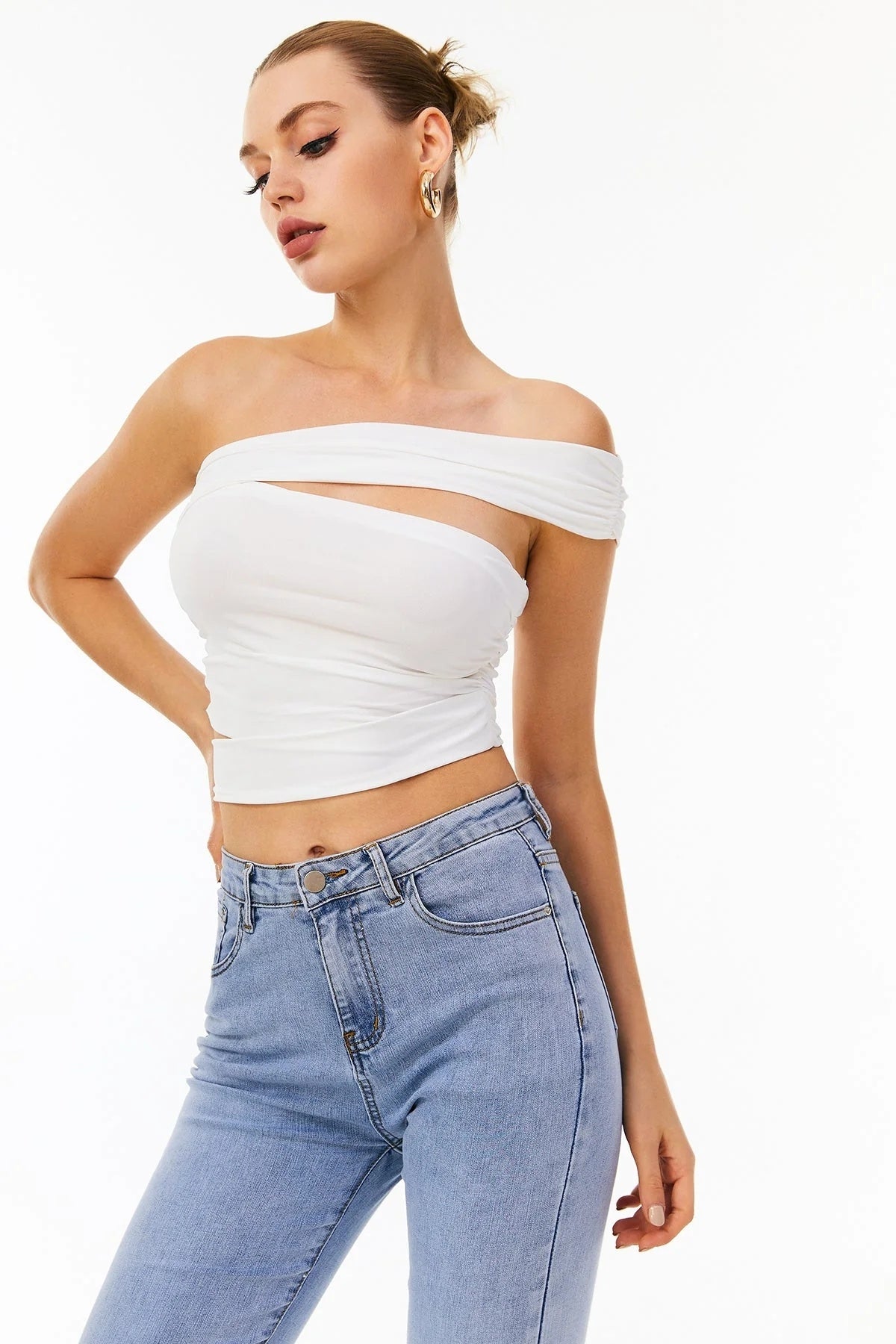 New Sexy Slim Vest Pleated Oblique Shoulder Strap Top