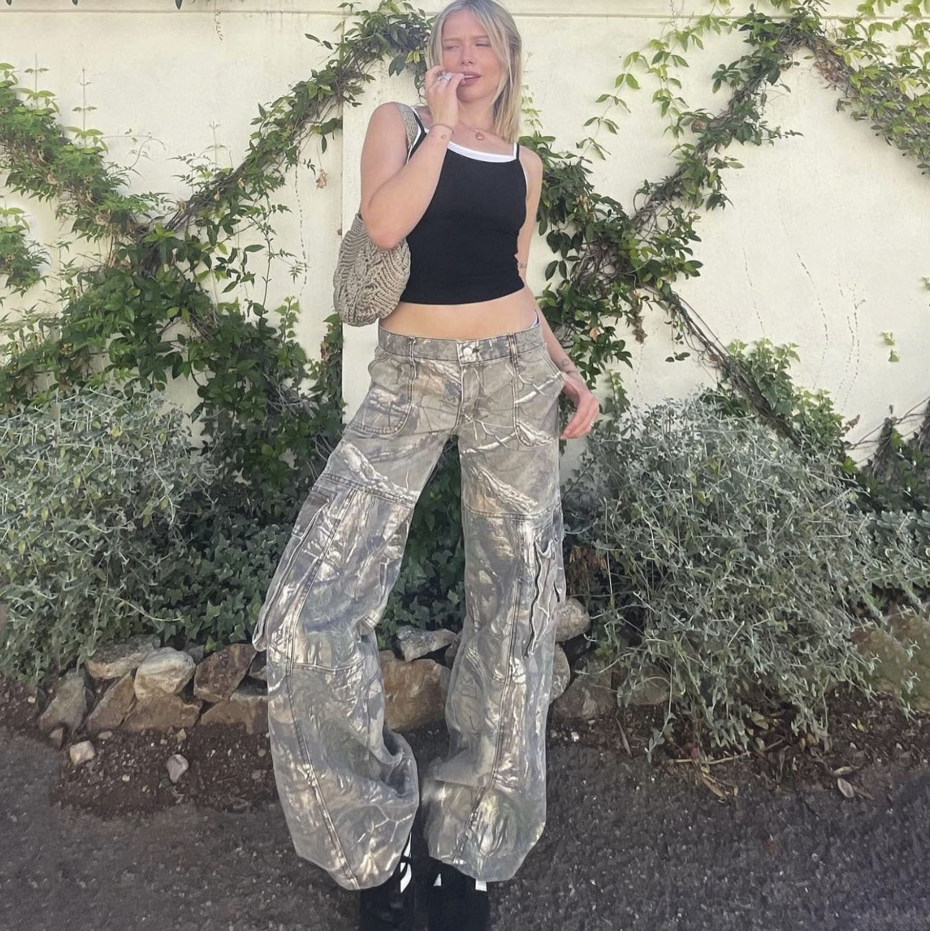 Casual Camouflage Loose Cargo Pants Low Waist Straight Trousers With Pockets