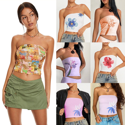 Y2g Printing Tube Top Short Vest Sweet And Spicy