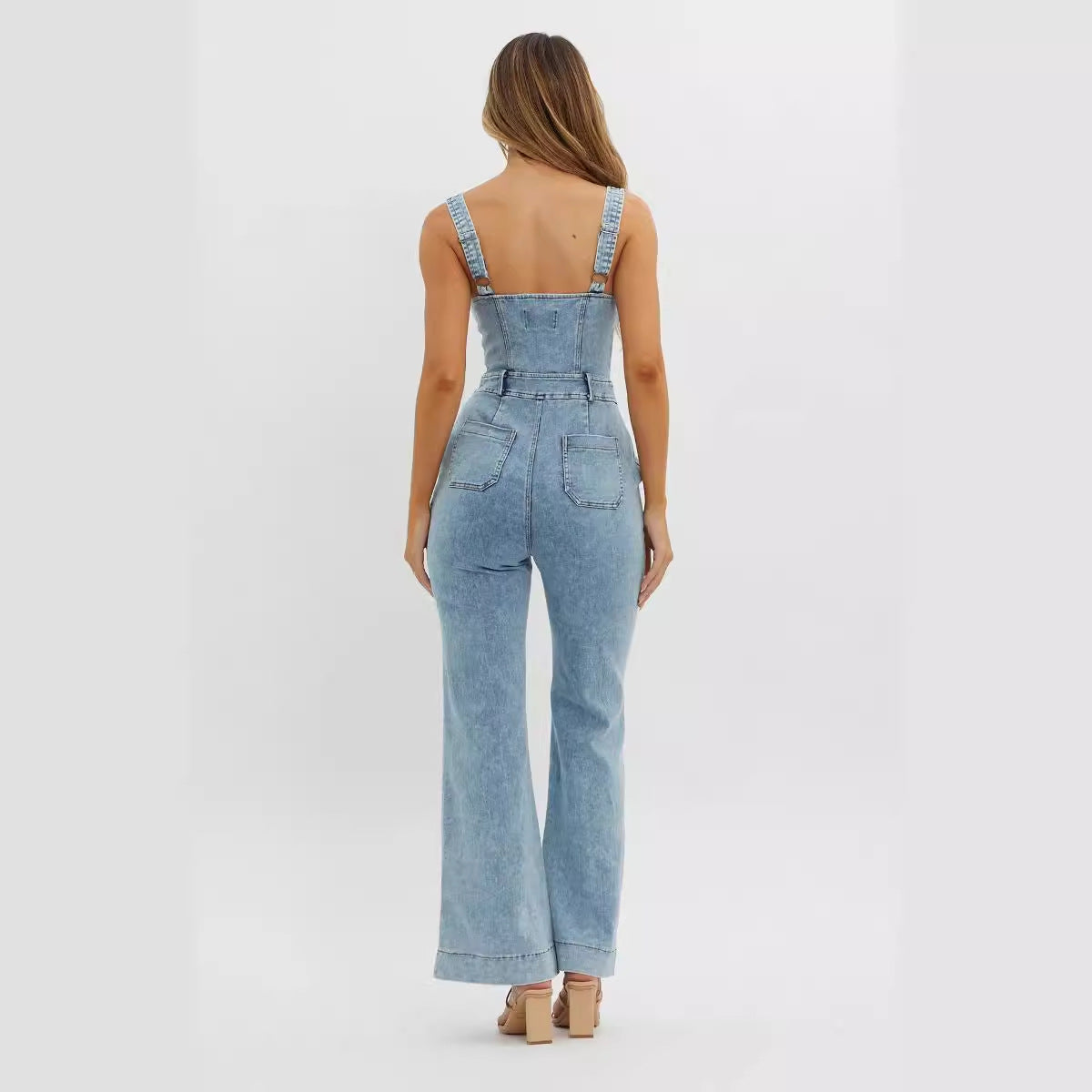 Adjustable Shoulder Strap Slim Cowboy Siamese Trousers Jumpsuit