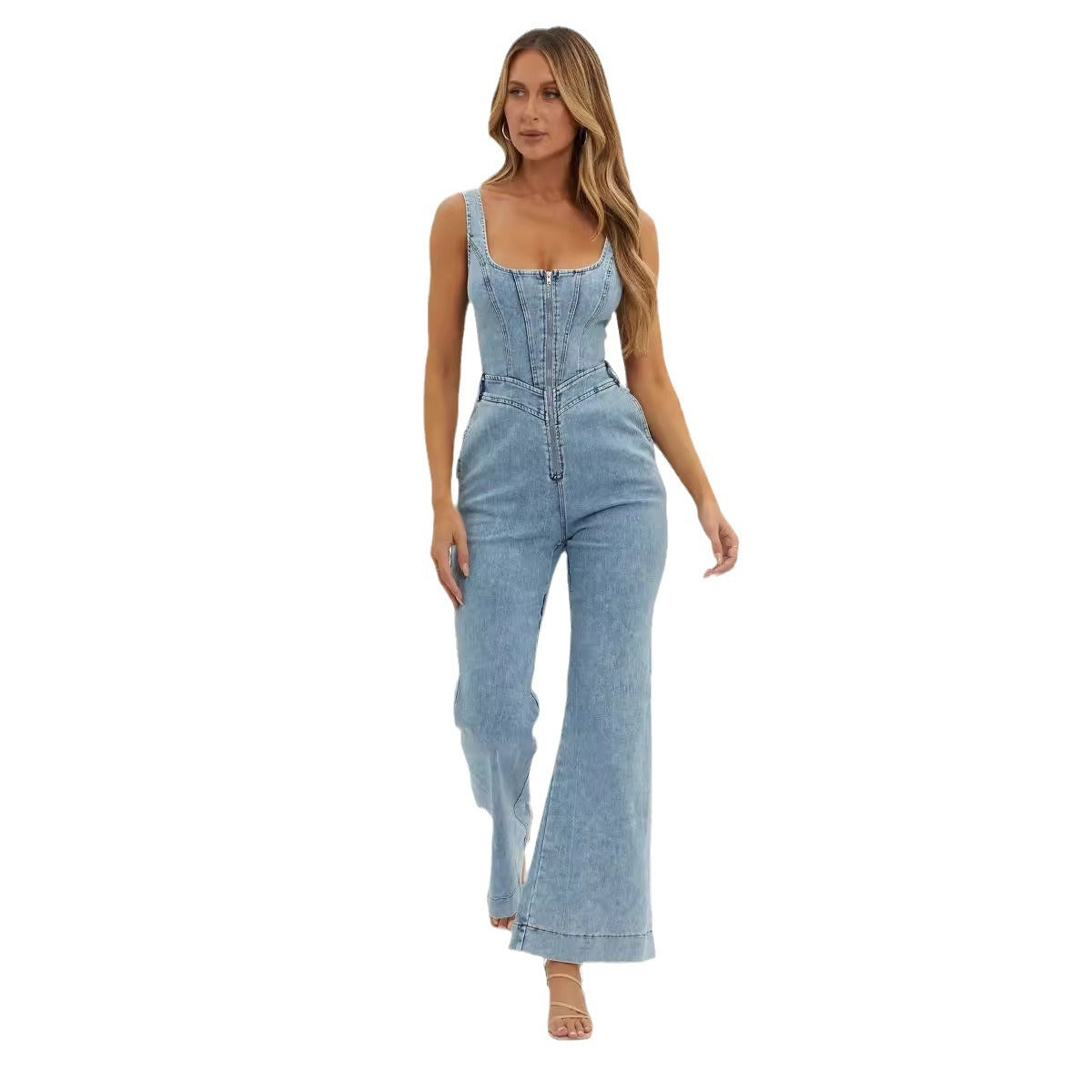 Adjustable Shoulder Strap Slim Cowboy Siamese Trousers Jumpsuit