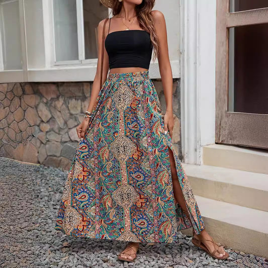 Women's Printed Skirt Dress With Vents