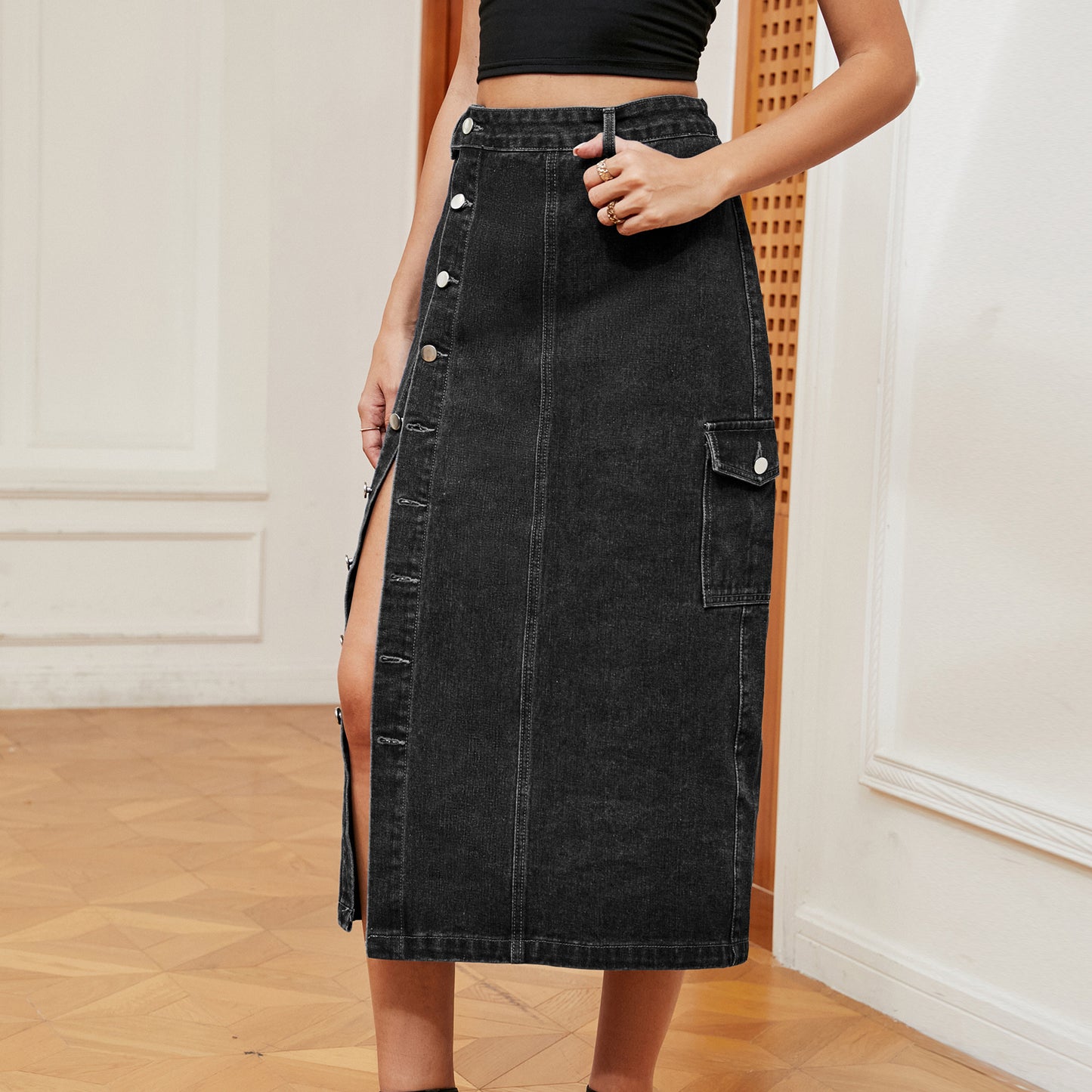 Hot Girls Half Elastic Denim Casual Skirt