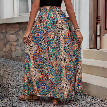 Women's Printed Skirt Dress With Vents