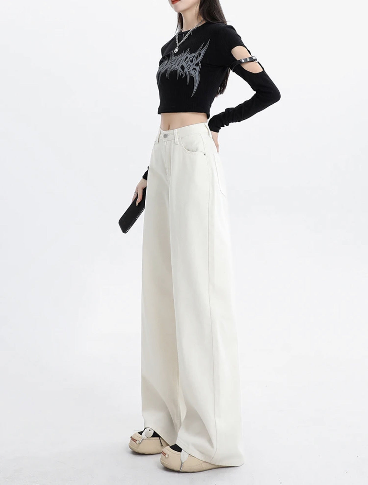 New Style White Draping Jeans For Women